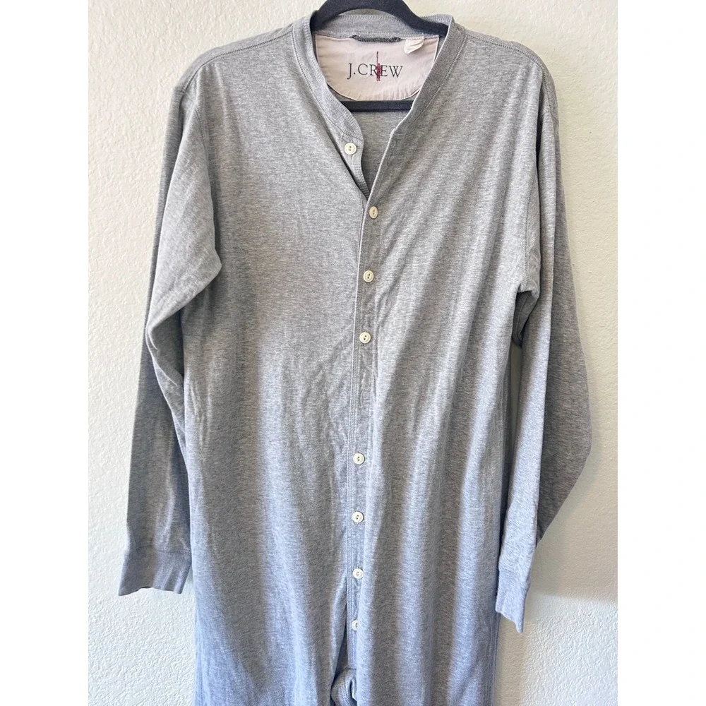 Vintage J Crew Union Suit Gray Cotton‎ Long Sleeve Button Front One Piece SZ L